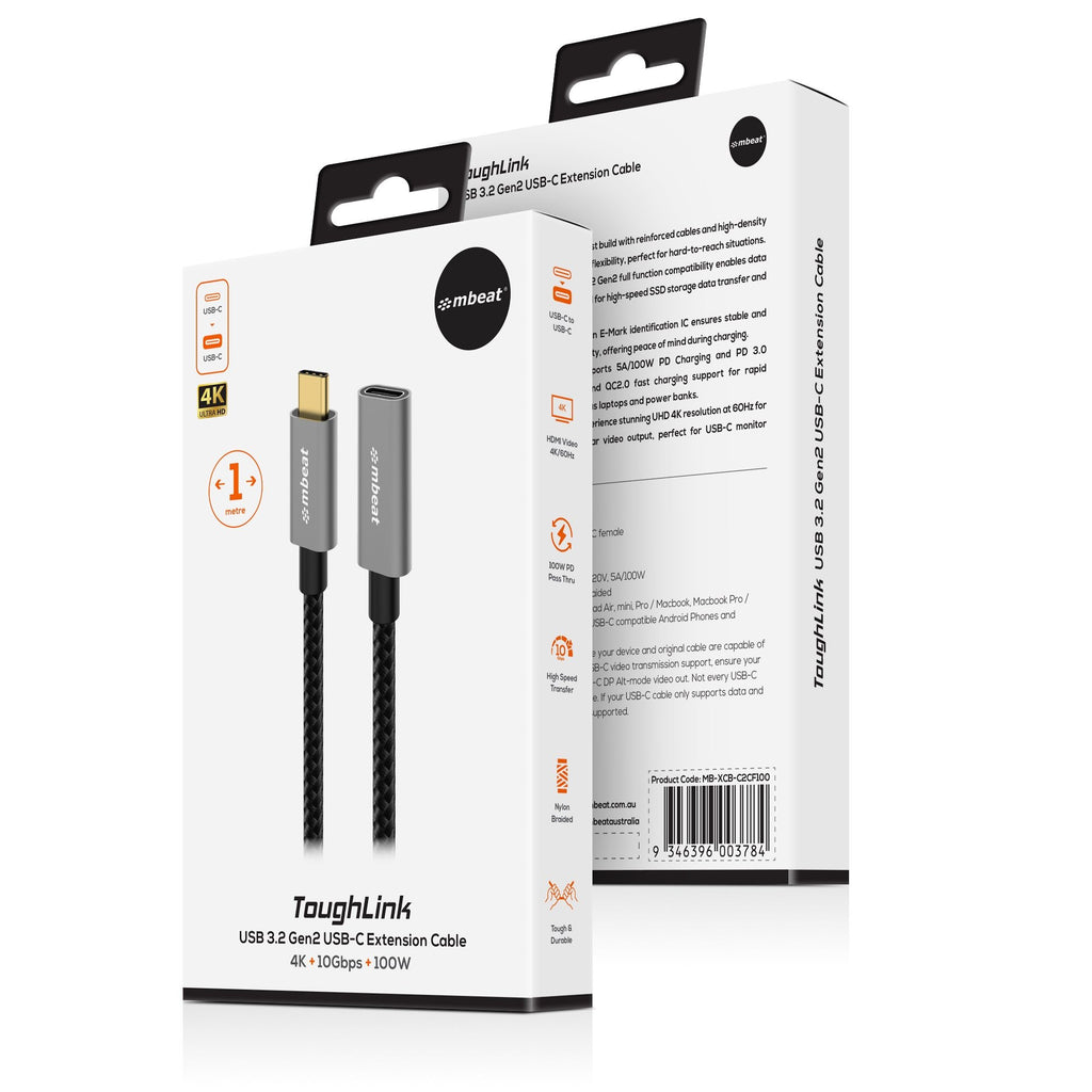 mbeat Tough Link USB-C Extension Cable | 100W 4K 10Gbps
