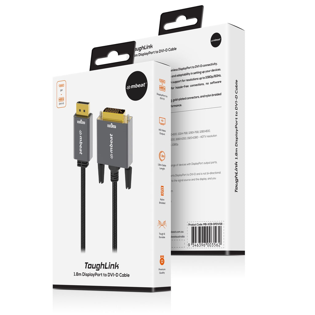 mbeat Tough Link 1.8m DisplayPort to DVI-D Monitor Cable