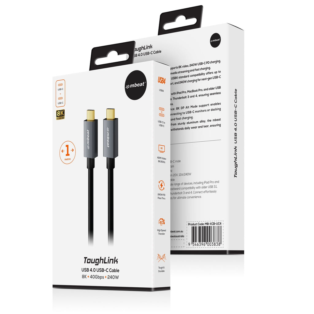 mbeat Tough Link USB 4.0 USB-C Cable: Durable, 40Gbps, 8K Video & 240W Power
