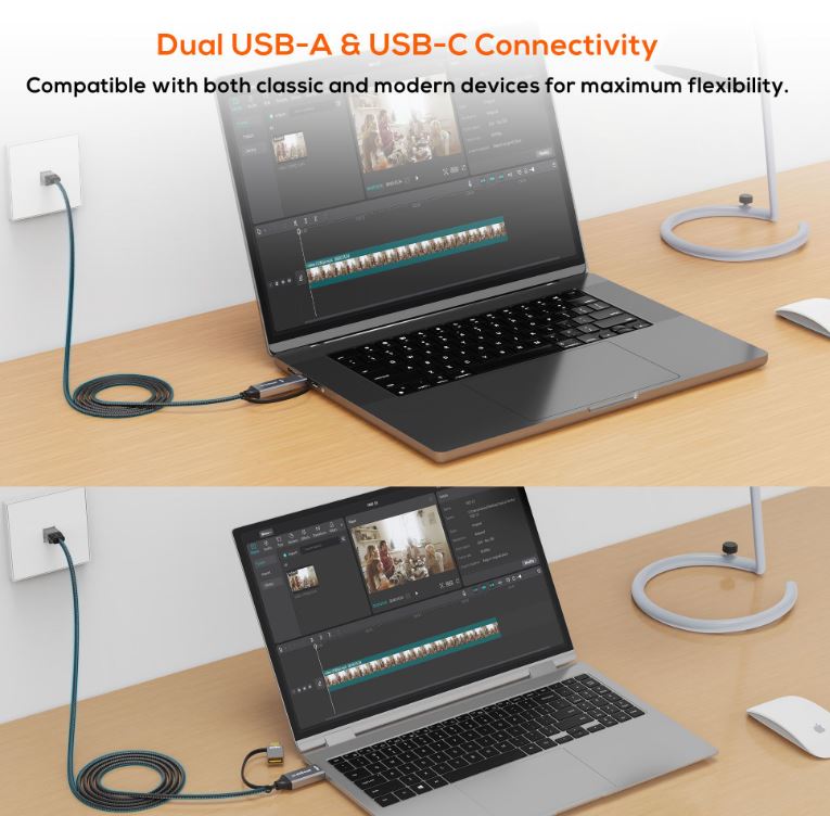 mbeat Tough Link Dual USB & USB-C Gigabit Ethernet Cable 2m