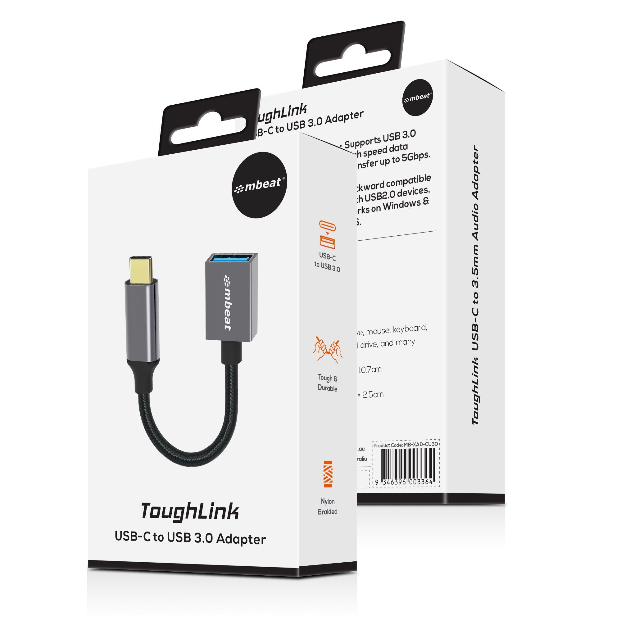 mbeat Tough Link USB-C to USB 3.0 Adapter Cable - Space Grey