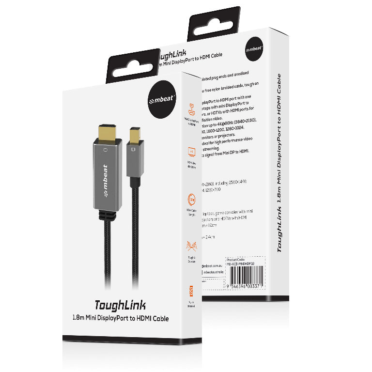 mbeat Tough Link 1.8m Mini DisplayPort to HDMI 4K Cable - Space Grey