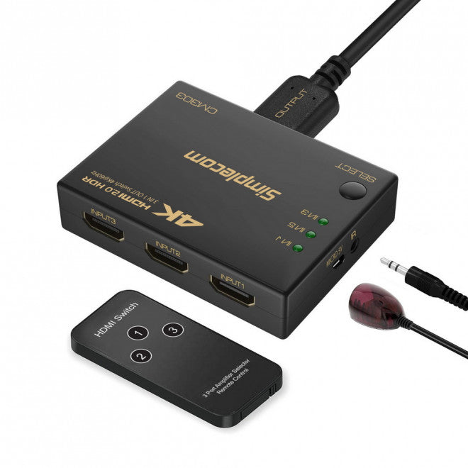 Simplecom CM303 Ultra HD 3 Way HDMI Switch 3 IN 1 OUT Splitter 4K@60Hz - CM303
