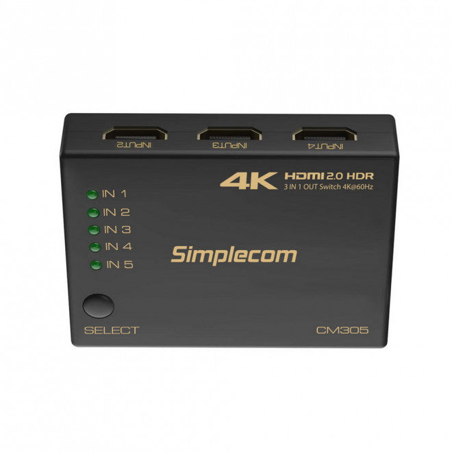 Simplecom CM305 5-Port 4K 60Hz HDMI Switch | Auto, Remote Control