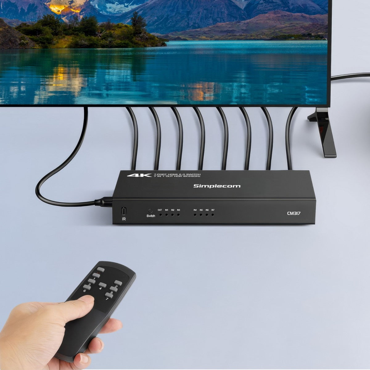 Simplecom 7-Port 4K HDMI Switch | 7 In 1 Out Selector with Remote