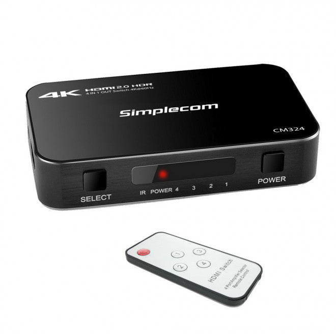 Simplecom 4K HDMI 2.0 Switch | 4 In 1 Out | 60Hz HDR for Gaming
