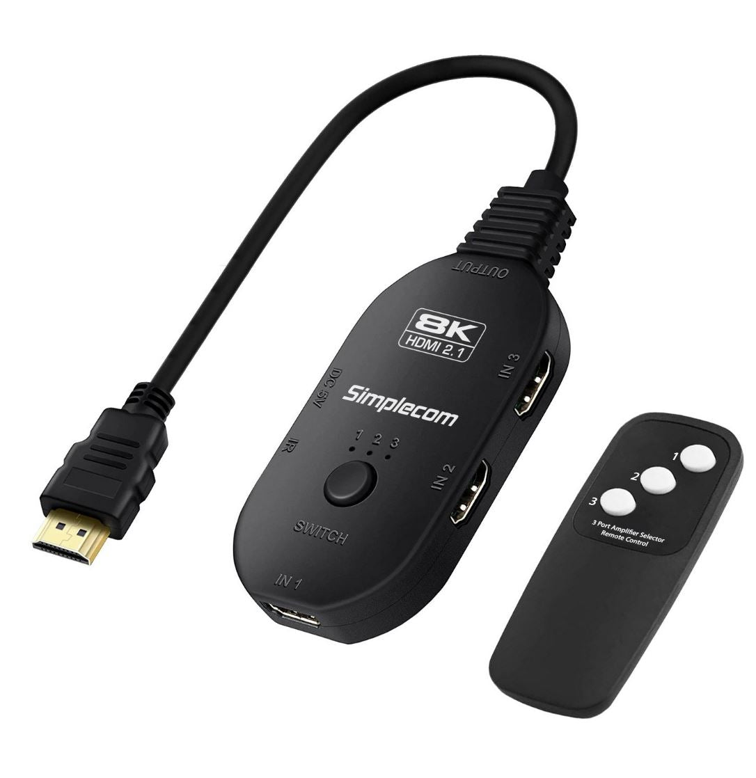 Simplecom 3-Port HDMI 2.1 Switch 3 IN 1 OUT Splitter HDCP 2.3 8K@60Hz - Simplecom CM353