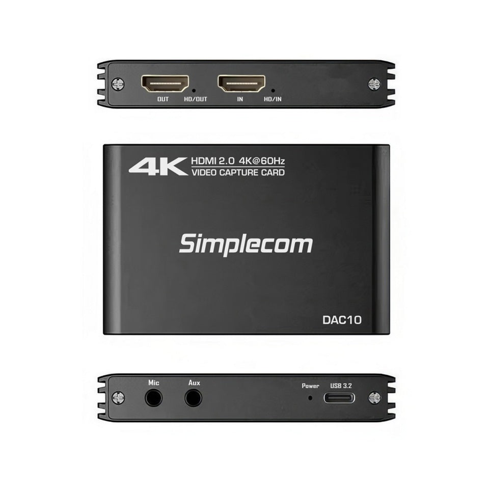 Simplecom DAC10 4K 60FPS HDMI to USB Capture Card for Gamers & Streamers