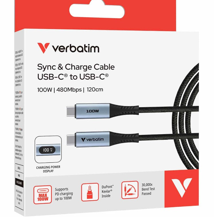 Verbatim 100W USB-C Fast Charging Cable with LED Display