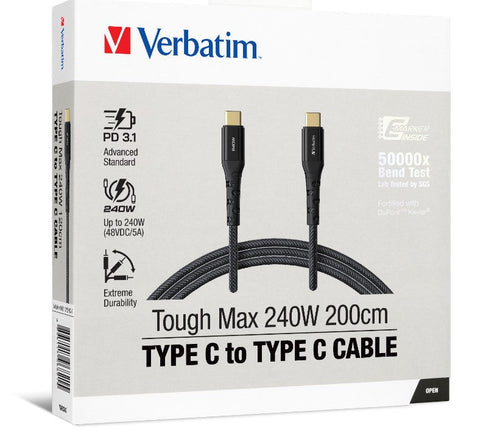 240W USB-C to USB-C Cable | PD 3.1 Fast Charging & Durable 2M Verbatim
