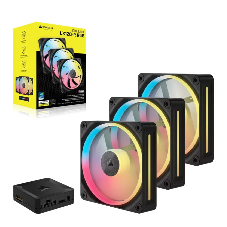 Corsair LX120-R RGB 120mm PWM Reverse PC Fans - Triple Pack Black Corsair