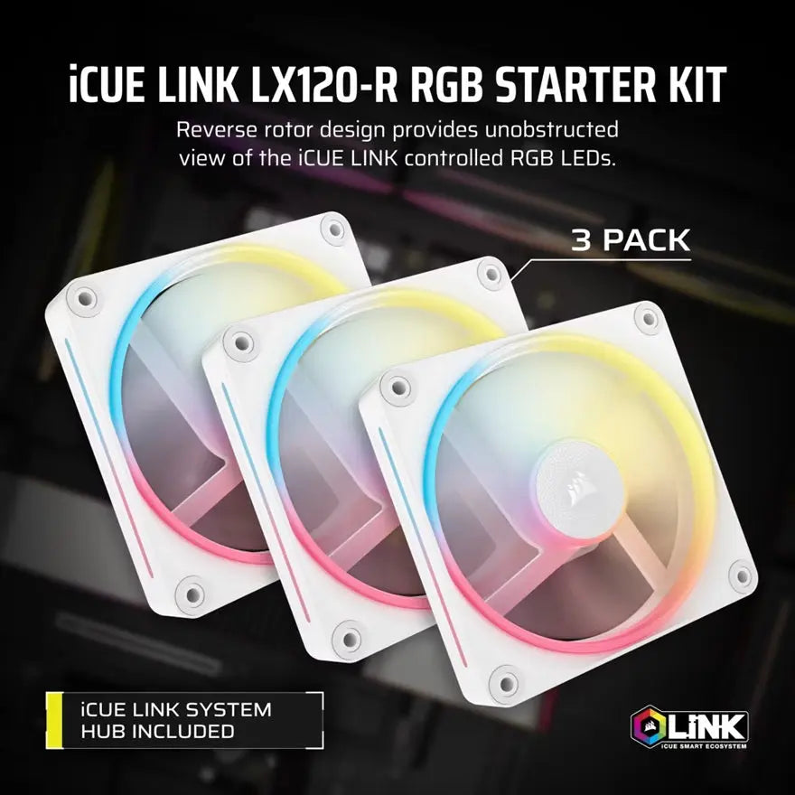 Corsair iCUE LINK LX120-R RGB 120mm Reverse Fans Triple Pack White Corsair