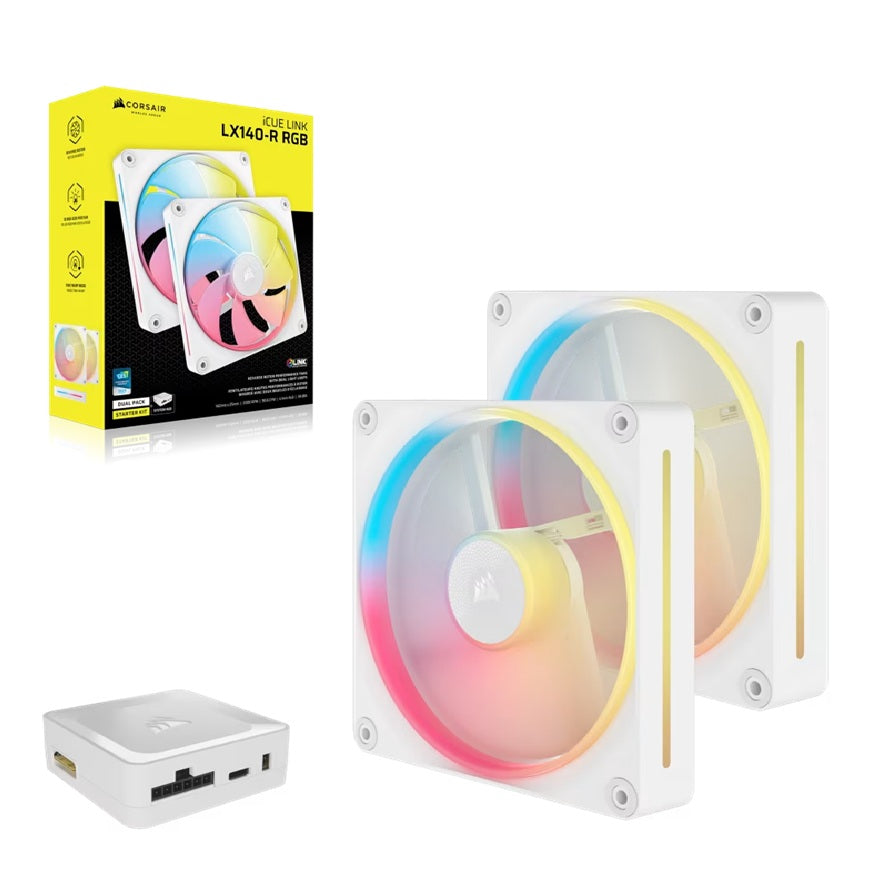 Corsair LX140-R iCUE LINK RGB 140mm Reverse Fan Dual Pack - White Corsair