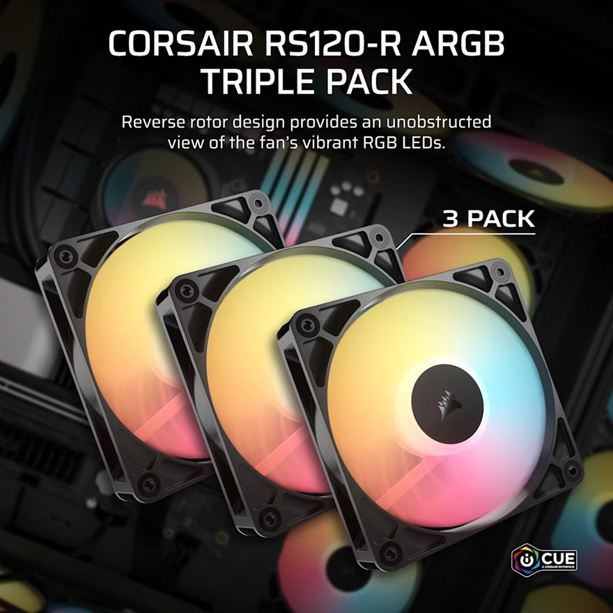 Corsair RS120-R ARGB 120mm Reverse Intake Fans - Triple Pack Black Corsair