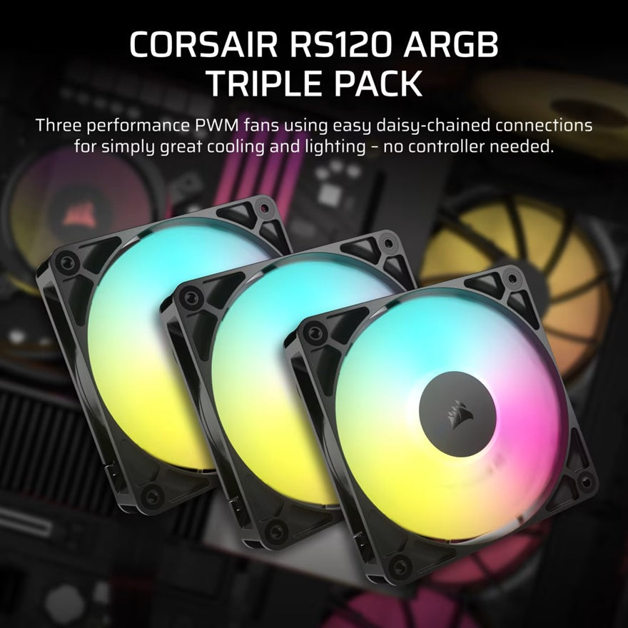 Corsair RS120 ARGB 120mm PWM Fans Triple Pack - Black PC Cooling Corsair