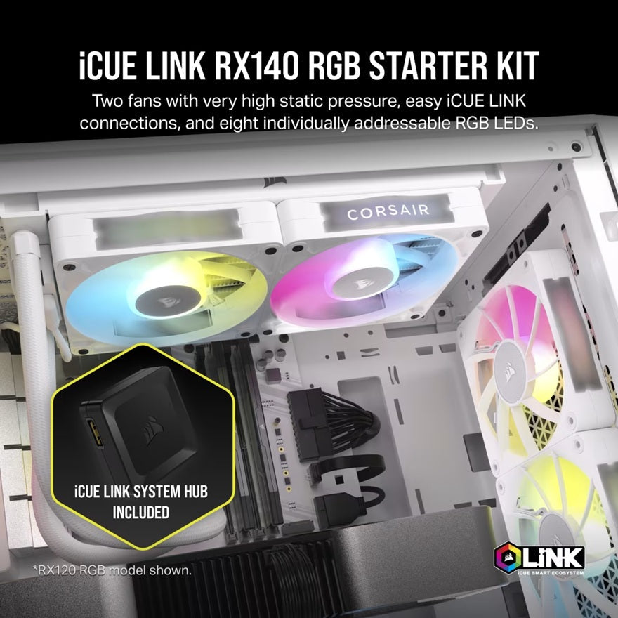 CORSAIR iCUE LINK RX140 RGB 140mm PWM Fan Twin Kit - White Corsair