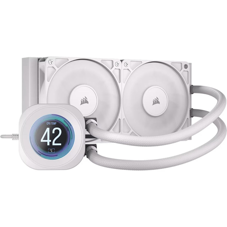 Corsair NAUTILUS 240 RS LCD Liquid CPU Cooler - White, 240mm rad, LCD pump, 2x PWM fans, 2100 RPM, AM5/LGA1851