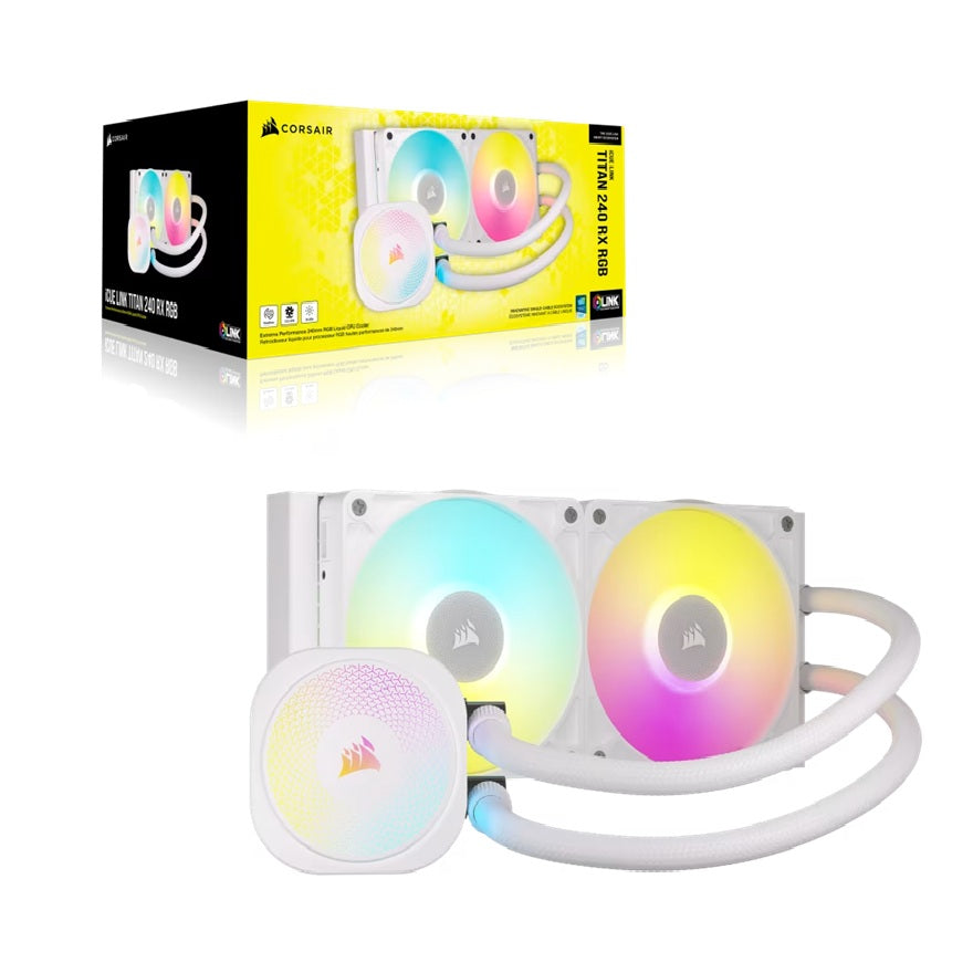 Corsair iCUE LINK TITAN 240 RX RGB AIO Liquid CPU Cooler - White, 73.5 CFM, 2100 RPM, Aluminum Radiator, Coppe