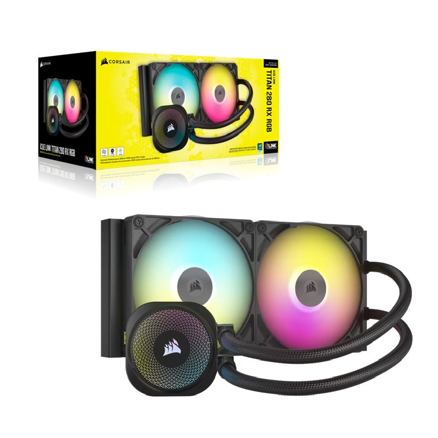 Corsair iCUE LINK TITAN 280 RX RGB AIO Liquid CPU Cooler - Black, 94.7 CFM, 1700 RPM, Aluminum Radiator, Coppe