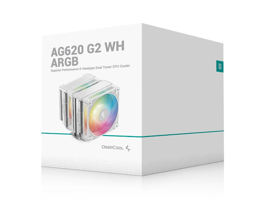 DeepCool AG620 ARGB G2 WH Dual-Tower CPU Cooler, 2x 120mm Fan, 6 Copper Heat Pipes, Intel LGA2066/2011-v3/2011