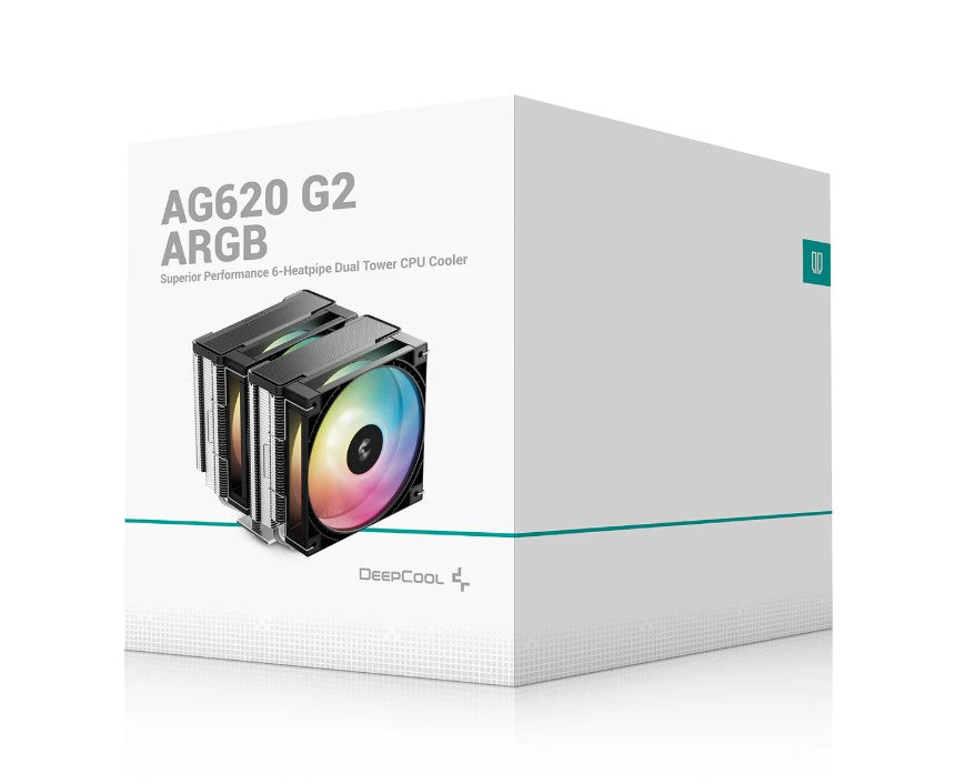DeepCool AG620 ARGB G2 Dual-Tower CPU Cooler, 2x 120mm Fan, 6 Copper Heat Pipes, Intel LGA2066/2011-v3/2011/17