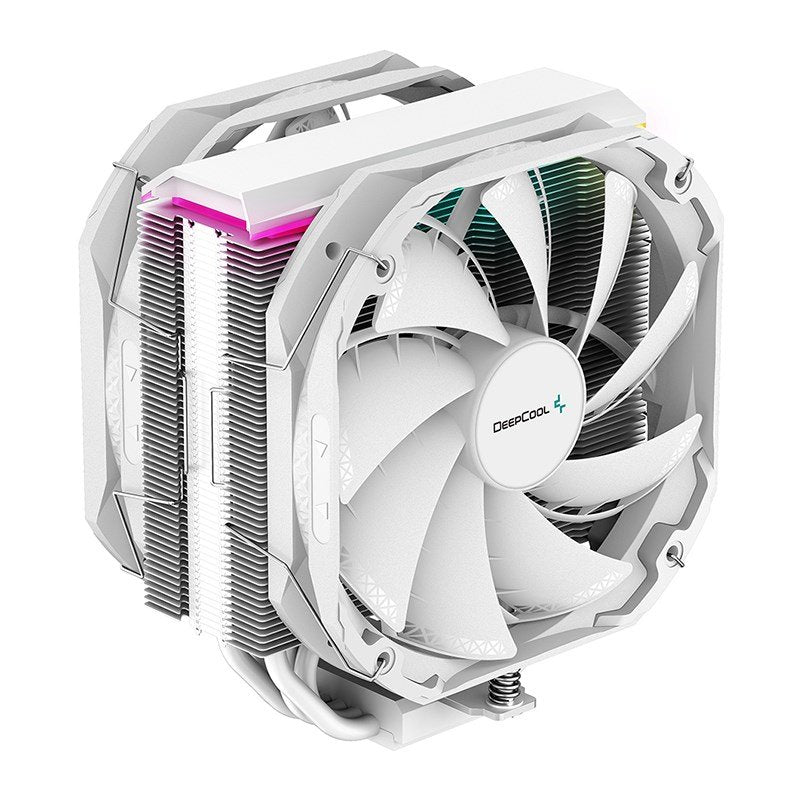 DeepCool AS500 PLUS White CPU Cooler Single Tower, Five Heat Pipe Design High Fin Density, Double PWM Fans, Sl