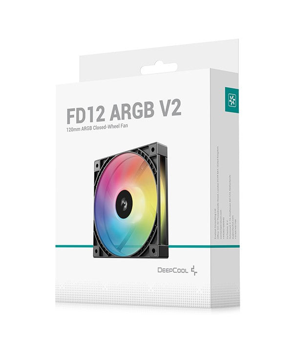 DeepCool FD12 ARGB V2 120mm Integral Blade Silent Ring Case Fans, 4-Pin PWM, 3-Pin 5V ARGB, Hydro Bearing R-FD