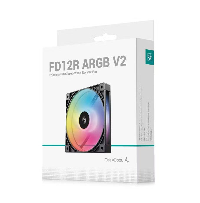 DeepCool FD12R ARGB V2 120mm Integral Blade Silent Ring Reverse-Blade Fan, 4-Pin PWM, 3-Pin 5V ARGB, Hydro Bea