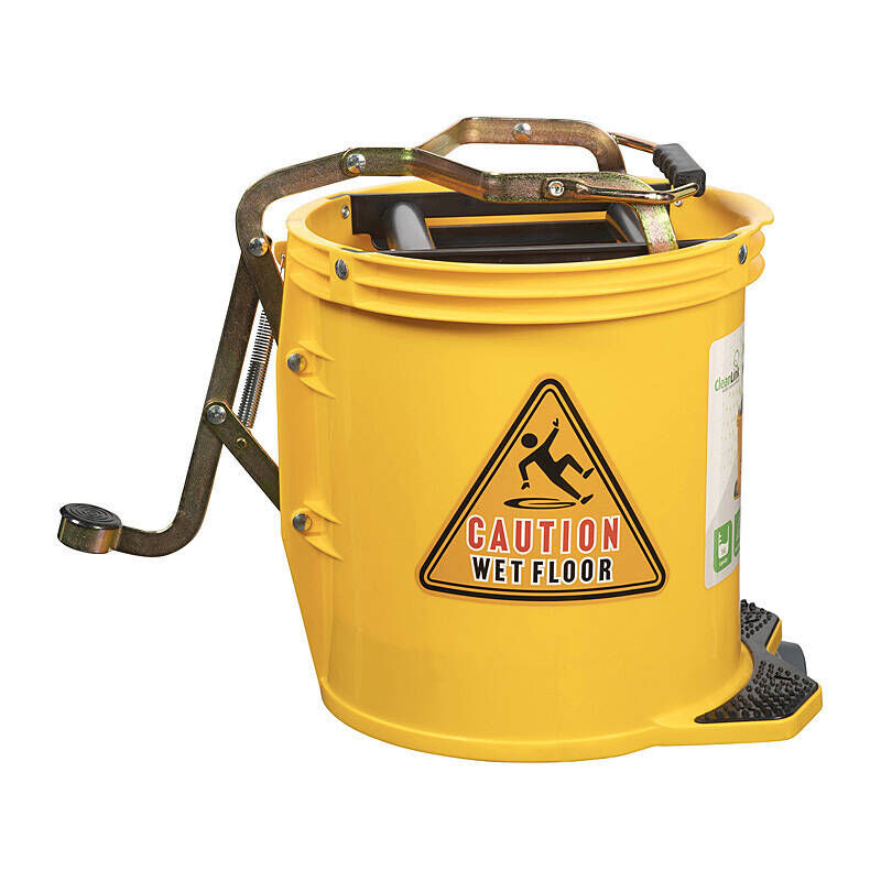 Cleanlink Heavy-Duty 16L Mop Bucket with Metal Wringer - Yellow Cleanlink
