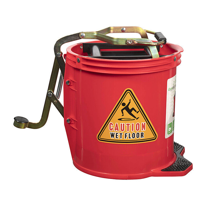 Cleanlink Heavy-Duty 16L Red Mop Bucket with Strong Metal Wringer Cleanlink