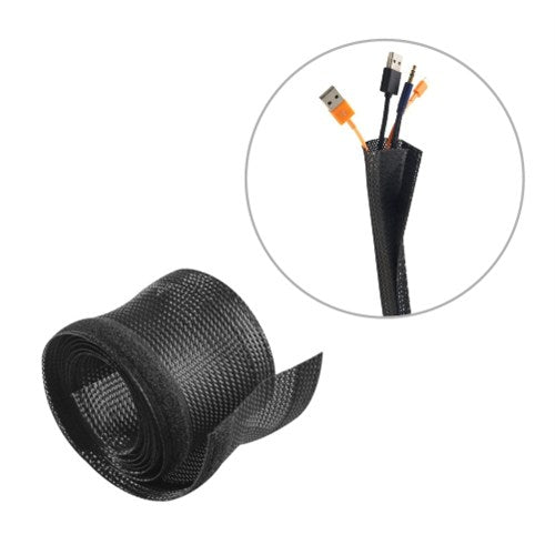 Brateck Flexible Black Cable Wrap Sleeve - Hook & Loop Organizer Brateck