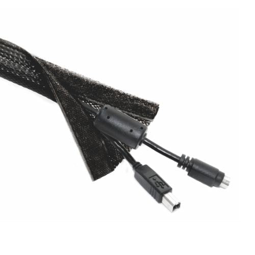 Brateck Flexible Black Cable Wrap Sleeve - Hook & Loop Organizer Brateck