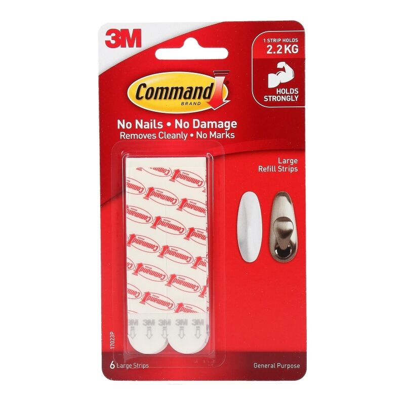 Command Strip Large Refill Strips - White, 6 Count Command