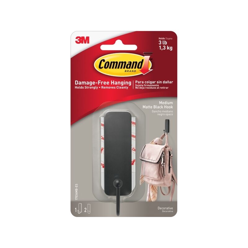 Command Hooks Medium Matte Black - Damage-Free Hanging (4 Pack) Command