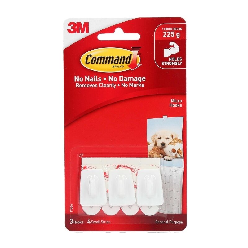 Command Micro Hooks White (3-Pack) - Damage-Free Small Hooks Command