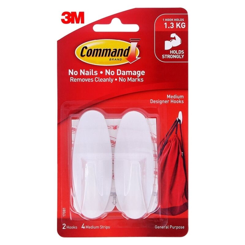 Command Medium Designer Hooks - White, Damage-Free Hanging (2-Pack) Command