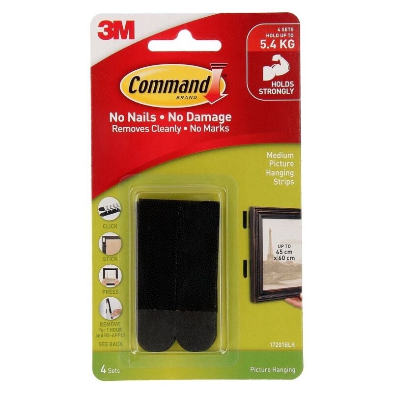 Command Medium Black Picture Hanging Strips - Damage-Free Wall Decor Command