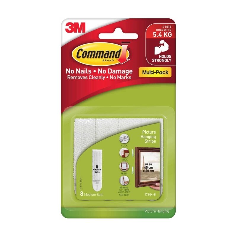 Command Medium Picture Hangers - Damage-Free Wall Strips (8 Pack) Command