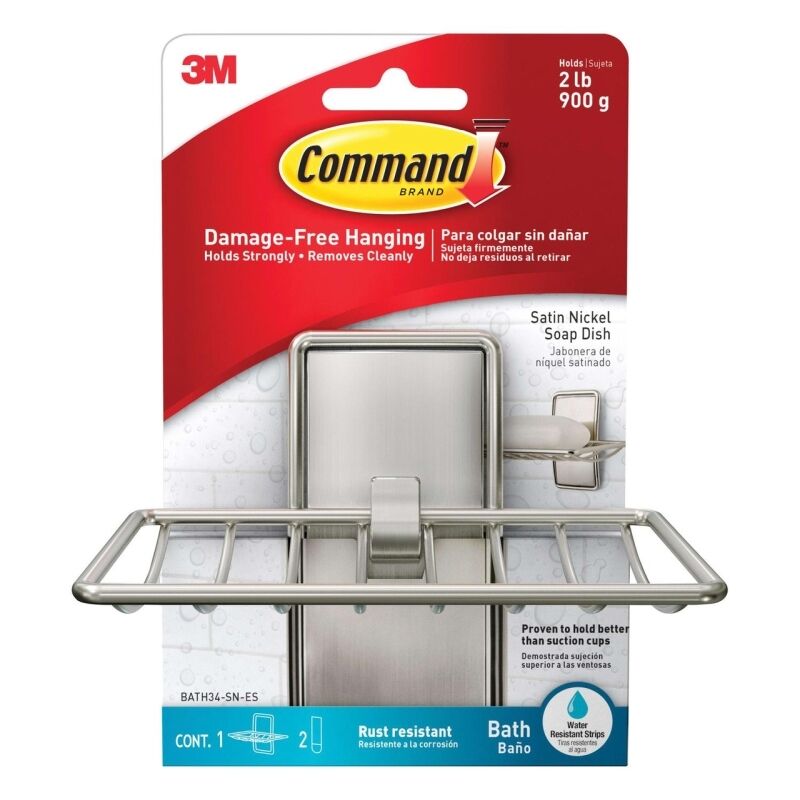 Command Satin Nickel Soap Dish 2-Pack - Easy No-Drill Install Command