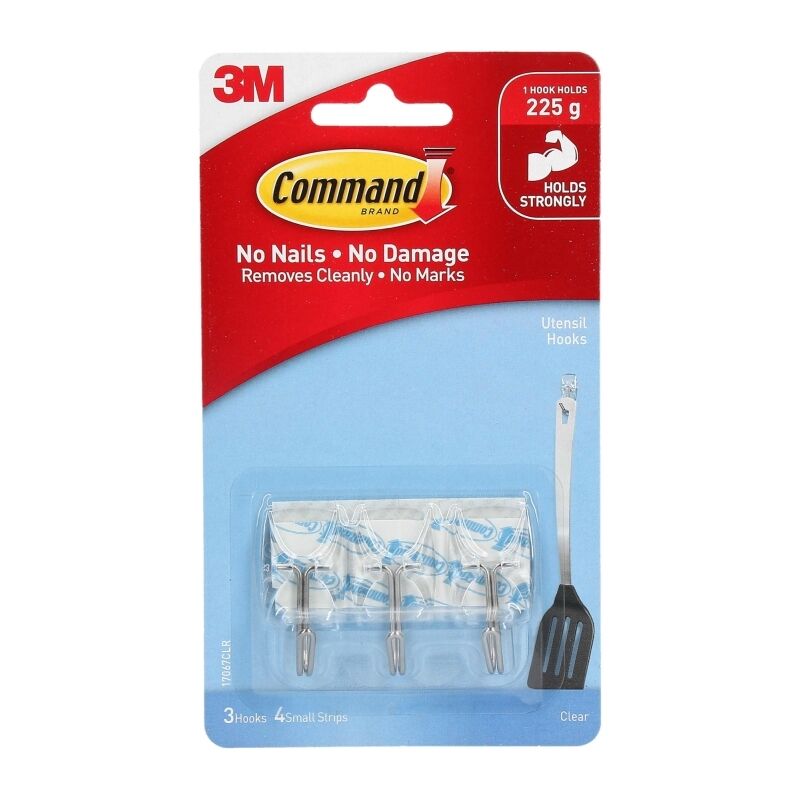 Command Clear Utensil Hooks - 3 Pack | Damage-Free Command