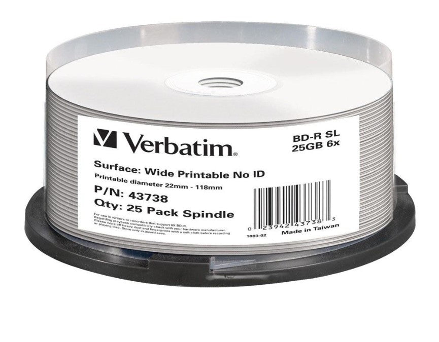 Verbatim 25GB White Inkjet Printable BD-R Blu-ray Discs