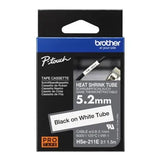 Brother HSE-211E 5.2MM BLACK ON WHITE HEAT SHRINK TUBE CATRIDGE (compatible with PT-E300VP/E550WVP/D - HSE-211E