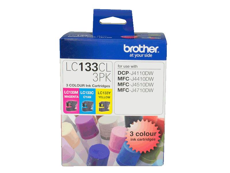 Brother LC133 Colour Value Pack, 1X Cyan 1X Megenta 1X Yellow LC-133CL-3PK - LC-133CL-3PK