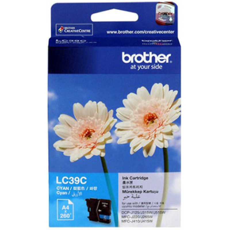 Brother LC-39C Cyan Ink Cartridge for DCP & MFC Printers - 260 Pages 