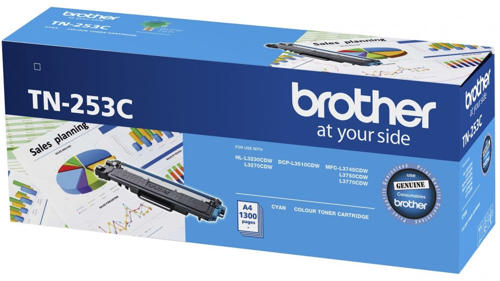 Brother TN-253C Cyan Toner Cartridge to Suit - HL-3230CDW/3270CDW/DCP-L3015CDW/MFC-L3745CDW/L3750CDW - TN-253C