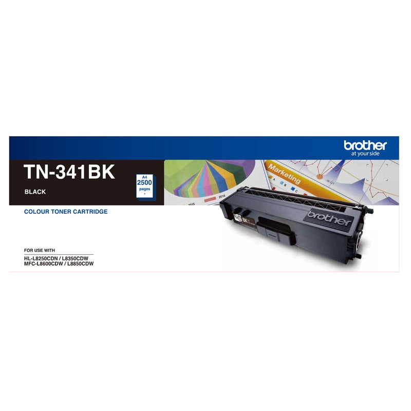 Brother TN-341BK Colour Laser-Standard Yield Black Toner to suit HL-L8250CDN/8350CDW MFC-L8600CDW/L8 - TN-341BK