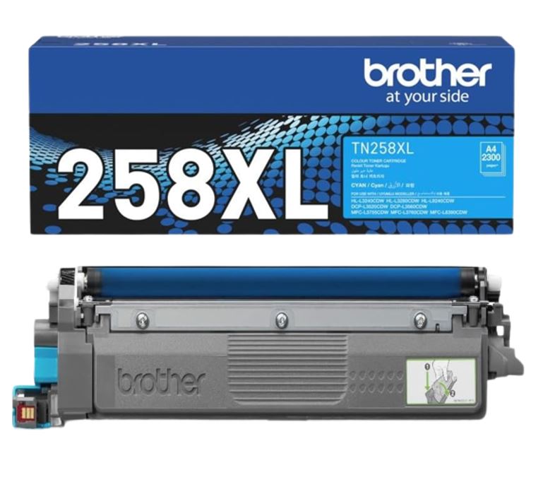 Brother TN-258XLC Cyan High-Yield Toner Cartridge - 2300 Pages