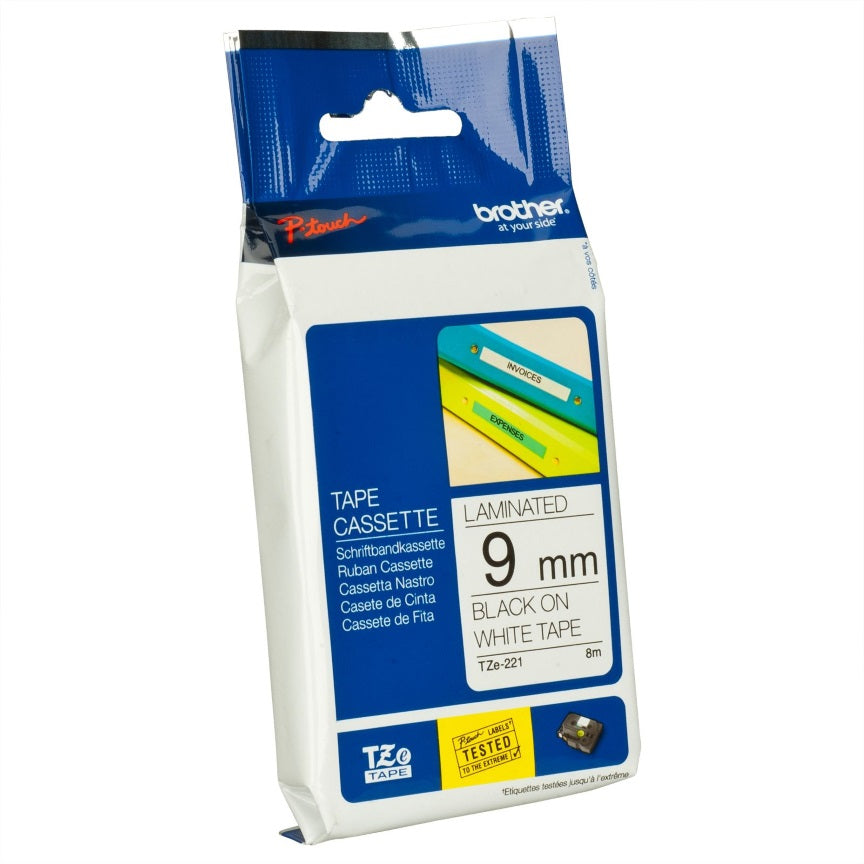 Brother 9mm Black on White TZE Tape TZE-221 - TZE-221
