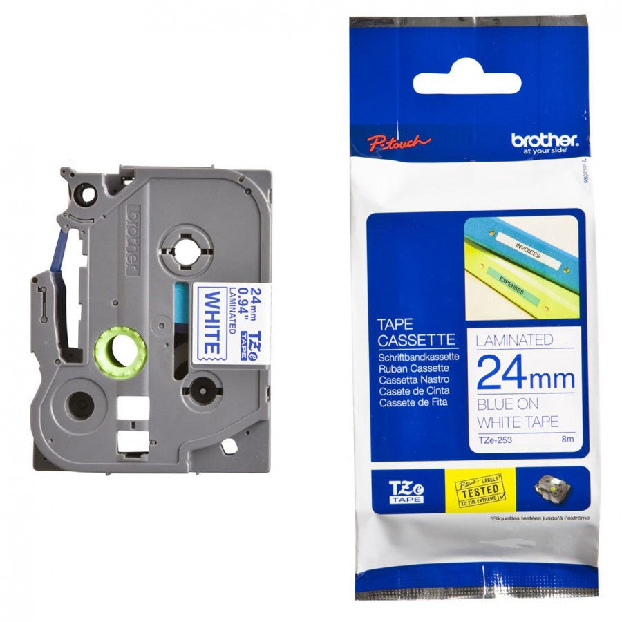 Brother P-touch 24mm Blue on White Laminated Label Tape Brother