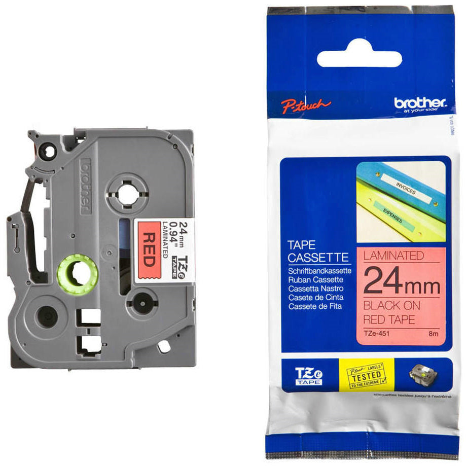 Brother P-touch TZe Laminated Label Tape - 24mm Black on Red Brother